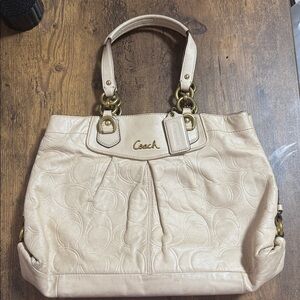 Coach Beige Embossed Shoulder Bag